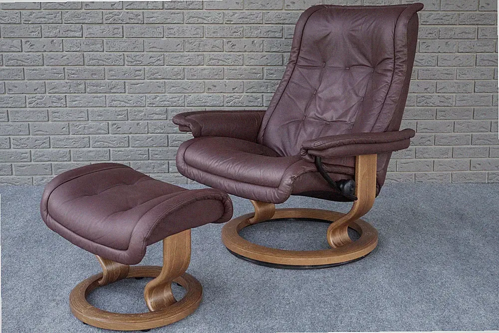 Danish Modern Ekornes Stressless Royal Recliner Chair in Red Leather