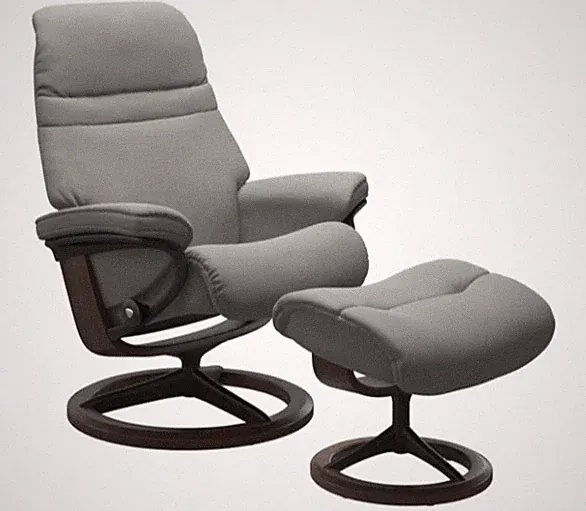 EKORNES STRESSLESS SUNRISE MEDIUM RECLINER WITH OTTOMAN BATICK WILD DOVE