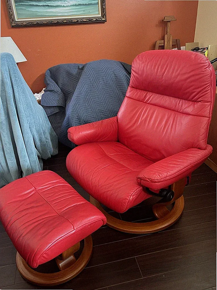 Gorgeous, Stressless Red Leather Recliner With Ottoman ￼