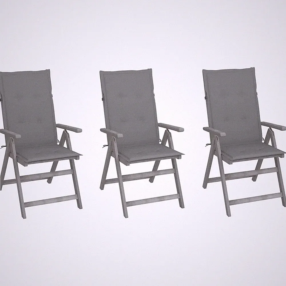NNEVL Garden Reclining Chairs 3 pcs with Cushions Solid Acacia Wood