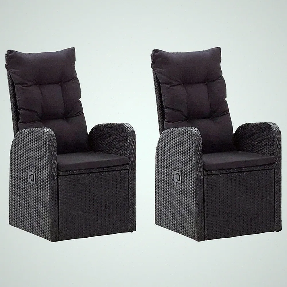 NNEVL Reclining Garden Chairs 2 pcs with Cushions Poly Rattan Black